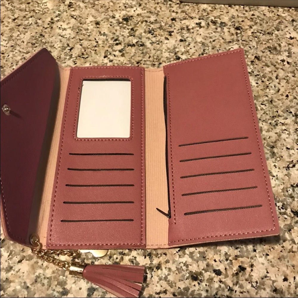 Dark Mauve Pink Tri-Fold Wallet Tassel/Heart - image 6
